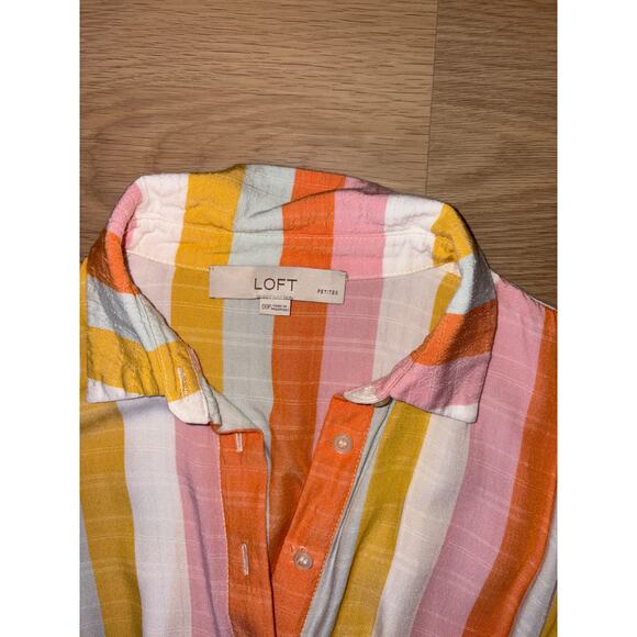 Ann Taylor loft Petites pastel summer striped button up tie waist dress 00P - Picture 3 of 4